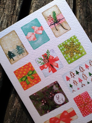 手繪水彩風耶誕禮物插畫 卡片 聖誕卡 印刷品