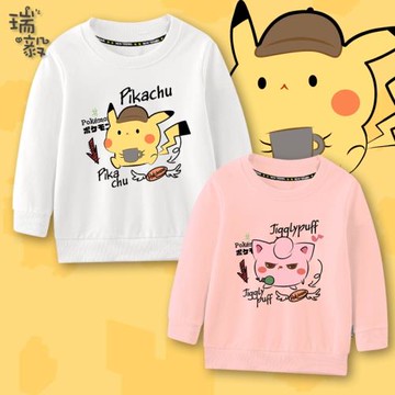 皮卡丘寶可夢胖丁口袋妖怪動漫周邊圓領衛衣男女兒童裝學生款長袖