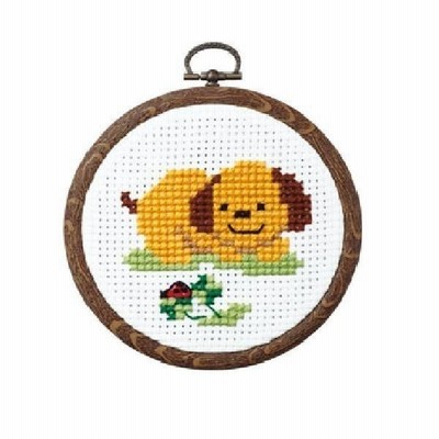 刺繍 キット オリムパス クロスステッチ イヌとてんとう虫 フレーム付 メール便/宅配便可  no-7345