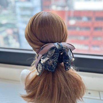 蝴蝶結鯊魚夾抓夾相交夾髮夾髮飾頭飾-墨黑色