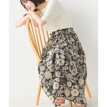 日本 OMNES - 100%印度棉 夏日透氣長裙-黑底滿版花