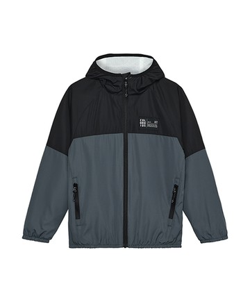 黑灰拼接長袖防風連帽外套122cm