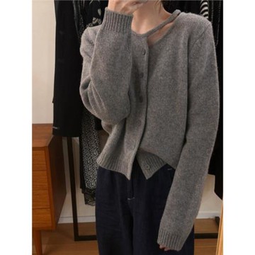設計感灰色毛衣女2025新款獨特漂亮秋季上衣高級內搭打底針織開衫