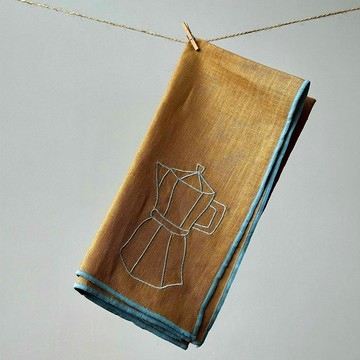 【英國 MÆGEN】刺繡棉麻餐巾組-卡其 (摩卡壺) /2入裝
