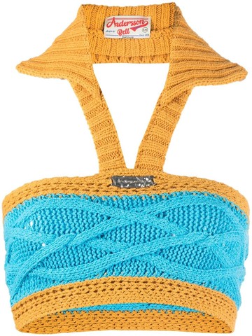 Andersson Bell - halterneck knitted top - women - Linen/Flax/Cotton - L/XL - Blue