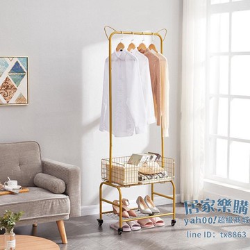 衣帽架 簡約衣架現代臥室落地衣帽架鞋架一體網紅貓耳收納架置物架晾衣架【摩可美家】