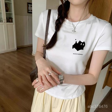 免運 韓系 修身 夏季短袖T恤女 正肩修身 設計感小眾 褶皺不規則短袖女T  時尚百搭短版T恤