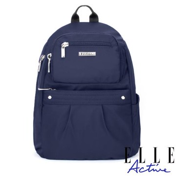 【ELLE Active】知性優雅系列-防盜 後背包-中-深藍色
