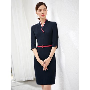 高端職業裝連衣裙女冬天氣質時尚套裝空姐售樓部珠寶店酒店工作服