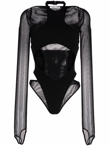ALESSANDRO VIGILANTE - semi-sheer halterneck bodysuit - women - Viscose/Polyamide/Spandex/Elastane/Polyamide/Spandex/Elastane - XL - Black