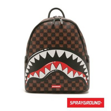 SPRAYGROUND-棋盤格鋸齒鯊後背包-咖啡色