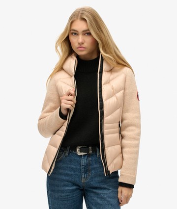 Superdry Women's Hooded Storm Knit Hybrid Jacket Beige Size: 8