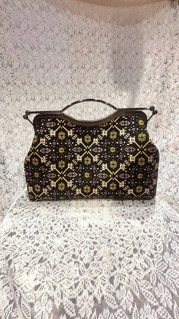 MBC 人手製 雙扣手柄 金線黑色复古 27cm 框 口金包