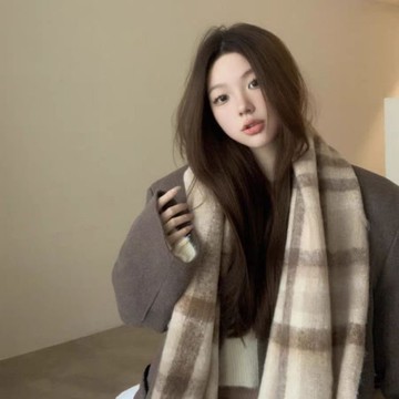 台灣出貨 馬海毛加厚格紋圍巾女冬季韓版ins風復古格子流蘇大披肩情侶圍脖