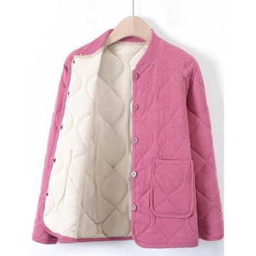 秋冬新款媽媽開衫羊絨棉衣中老年加厚純色內膽奶奶保暖內衣兩件套