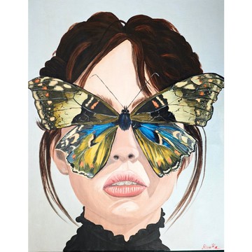 帶著彩色蝴蝶的女性肖像畫 由 RinaArtSK 手繪原創藝術作品