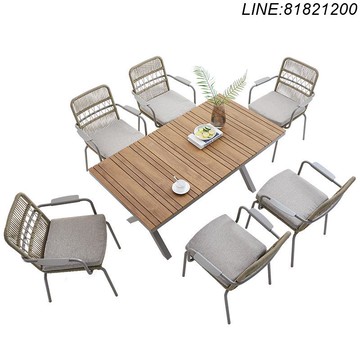 免運 快速發貨戶外庭院花園露天陽臺藤編桌椅室外沙灘海邊防水防曬金屬餐桌組合 支持訂製 廠家優勢