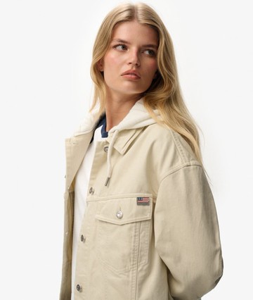 Superdry Women's Relaxed Hooded Trucker Jacket Beige Size: 8