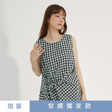 non-stop 簡約格紋綁帶無袖上衣-1色