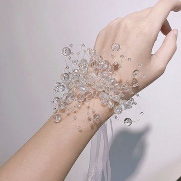 ✨臺灣出貨✨原創閃亮新娘結婚禮水晶手腕花高級感伴娘姐妹團手綁花表演出走秀