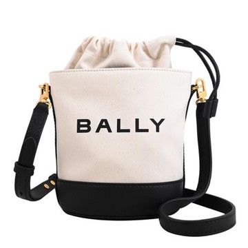 BALLY 6306511 BAR MINI 經典LOGO斜背款束口水桶包.米/黑