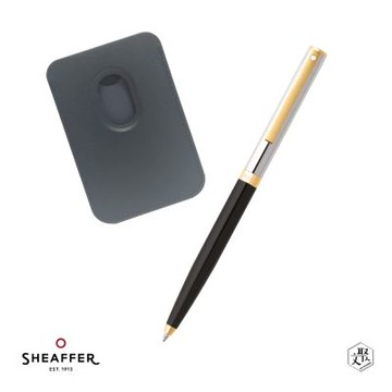 【SHEAFFER】戰斧黑銀金夾原子筆+手機磁性卡夾禮盒 免費刻字(原廠正貨)