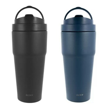 WOKY 沃廚 渾圓杯鈦陶瓷保溫杯 750毫升 X 2件組 灰墨 + 黛藍