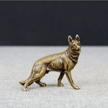 純黃銅狼擺件迷你茶寵擺件黃銅狼狗工藝品把玩件 擺件