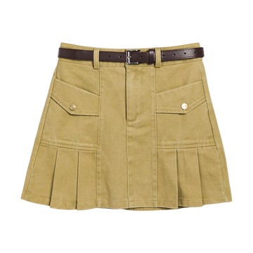 腰帶口袋百褶短裙