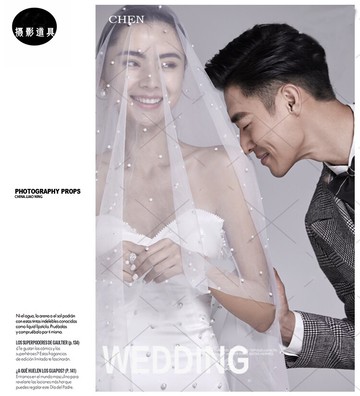 影樓新款網紅頭紗韓式超仙珍珠短款百搭單層拍照短款新娘結婚頭飾