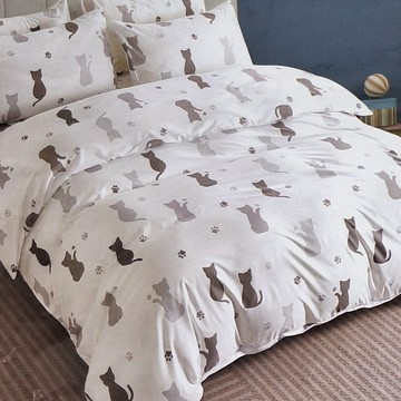 Blue Cat 藍貓 銀離子抗菌印花舒柔棉床包  簡約貓咪  6 x 6.2尺