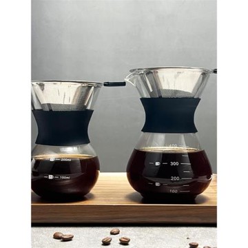 手沖咖啡壺套裝不銹鋼濾網玻璃家用手沖壺便攜過濾滴漏式杯分享壺