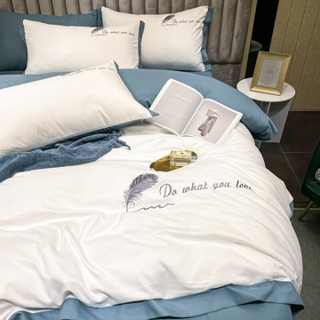 床上用品四件套夏季春秋床單被套北歐風ins夏天冰絲簡約男生床笠4