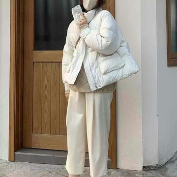 羽絨外套 羽絨服 韓版 冬天保暖 羽絨服女裝新品短款白鴨絨立領保暖麵包服小個子 NIQW
