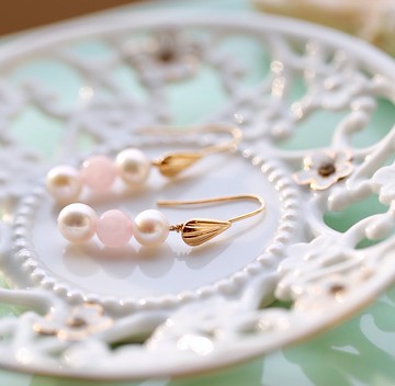 僅一件||金芙||天然石珍珠耳環。粉晶/18K包金 快速出貨 手環配套