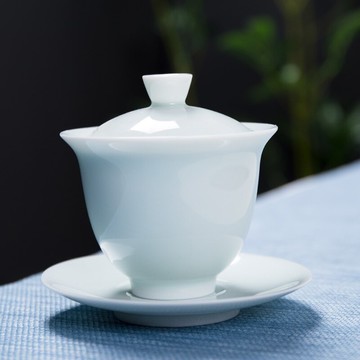 景德鎮蓋碗茶杯單個白瓷三才蓋碗大號功夫茶具套裝家用薄胎泡茶器