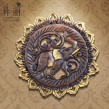 泰國木雕掛件縷空雕掛件實木木雕裝飾畫玄關壁掛柚木雕花圓形雕板