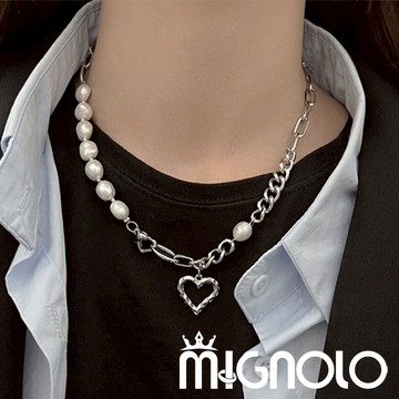 MIGNOLO💫法朵珍珠愛心項鍊 Y3K 鈦鋼項鍊 甜酷 百搭 項鍊 316L醫療鋼