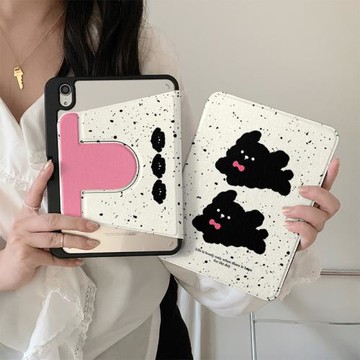 卡通潑墨可愛小狗360度旋轉適用ipad11保護套ipad10新款13寸帶筆槽mini7防摔air7/6女款10.9蘋果平板保護殼