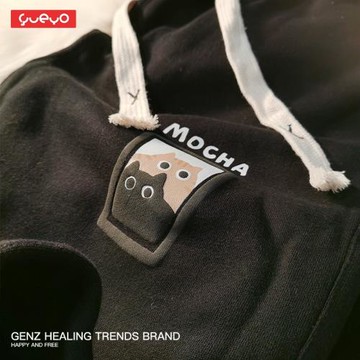 高街束腳 貓咖啡 悅游加絨款衛褲男冬季寬松闊腿休閑褲貓咪運動褲