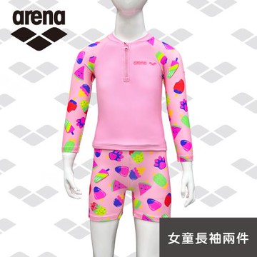arena 兒童泳衣 FW5402J 童長袖二件式 女童專業防曬高彈速乾保守 中童游泳衣 限量 秋冬新款