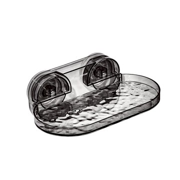 [家速配]強力加壓吸盤波紋折疊置物架大(透明灰)