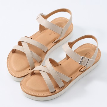 Kuru Mira真皮厚底交叉細帶羅馬涼鞋-米杏