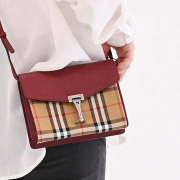 BURBERRY 4079967 VINTAGE 格紋棉麻斜背風琴包.紅 小