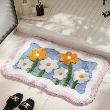 卡通植物花朵植絨簇絨地毯家用玄關入戶浴室門口吸水地墊防滑腳墊