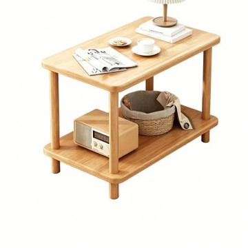 【匠俱】全實木多功能邊桌60x40x55cm 客廳沙發茶几桌 小戶型茶几 簡易小桌子 多層置物架 家用沙發邊櫃