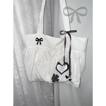 Casper1970 原創復古波點可愛蝴蝶結愛心音符韓系單肩包