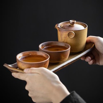 日式窯變復古方正粗陶手抓壺家用手工功夫茶具一壺兩杯防燙泡茶器
