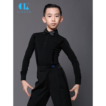 茜卡索 拉丁舞服男童秋冬比賽服練功服男孩長袖規定服上衣G5027
