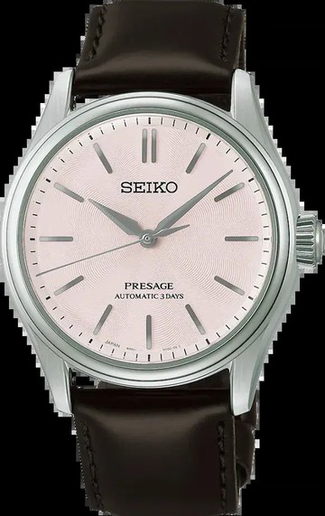 【ERICA】SEIKO櫻花粉光澤面盤皮革款機械錶